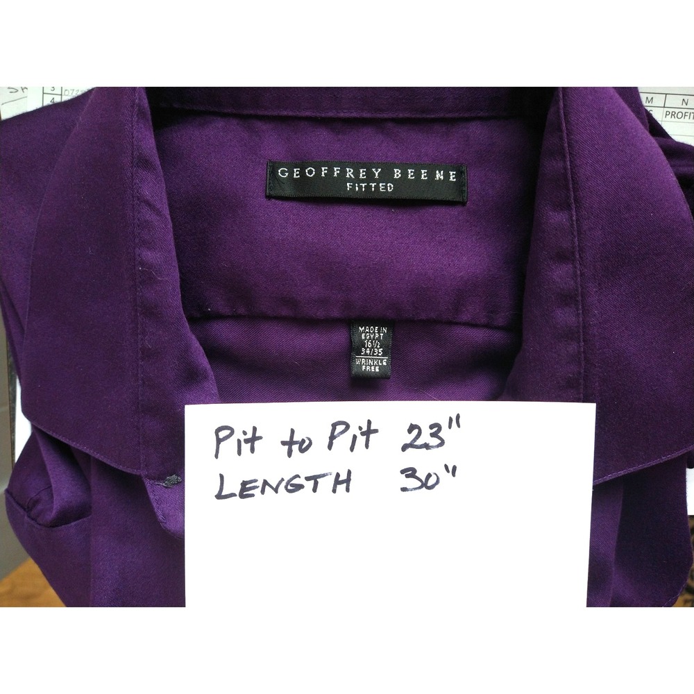 MENS GEOFFREY BEENE LONG SLEEVE DRESS SHIRT, SIZE 16.5, 34/35 EGGPLANT COLOR - Picture 9 of 9